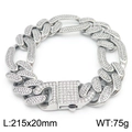 Silver hip-hop cuban link bracelet with full rhinestones and 20mm width in 215mm length - Silver Style (215x20mm)(KB170719-MZOZ)