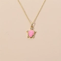 Squisita collana con ciondolo a forma di tartaruga dorata con smalto rosa e cristalli - Rosa
