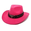 Detail of rose red cowboy hat featuring a silver bull head logo and studded leather band - M (56-58cm) / Rose Red