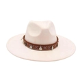 Chapeau en feutre beige à large bord avec ruban ethnique et pendentifs de pièces - Taille unique / Poche zippée
