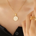 Golden Libra necklace with white enamel shell pendant on a delicate chain for women - Gold Libra