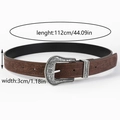Detail of vintage embossed leather belt with silver engraved buckle and dimensions - 2#-Brown Belt Silver Carved Buckle
