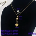 Double-layer gold titanium steel necklace with heart pendant and plastic pearls - Number 6 Style (KN90764-Z)