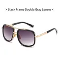 Men's oversized metal aviator sunglasses with black gold frame and grey gradient lenses - Black Frame Double Gray Lens