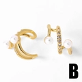 Polsino auricolare a spirale dorata a doppio strato con perla bianca e zirconi - Stile Perla Strass a Spirale (B)