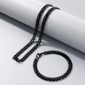 Black titanium steel Cuban chain necklace and bracelet set on minimalist display - 7mm Black / Bracelet 20CM