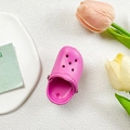 Close-up of pink mini slipper phone stand with vent holes and adjustable strap detail - Rose Red
