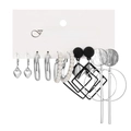 6-pair vintage pearl and C-shaped geometric earring set in silver and black finish - Silver Heart Black Geometric Set (5467725)