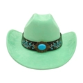 Mint green western cowboy hat with turquoise stone and floral embroidered leather band - Mint Green (Floral Embroidery Band)
