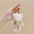 Cute teddy bear plush keychain wearing corduroy overalls with golden lobster clasp - Teddy Bear Khaki Pants Gold Clasp
