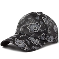 Black women's baseball cap with floral embroidery and rhinestones on white background - Black / Adjustable