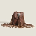 Brown rivet crossbody phone bag with fringe and skull detail in bohemian style - Dark Brown