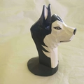 Handcrafted wooden husky dog eyeglass holder with black and white painted finish - Husky