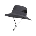 Dark grey wide brim sun hat with breathable mesh and adjustable windproof strap - Dark Gray