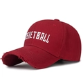 Distressed vintage burgundy baseball cap with white basketball embroidery for a retro look - Adjustable / Burgundy