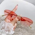 Cat eye rimless sunglasses for women with pink gradient lenses and golden F letter - Gold Frame Gradient Pink
