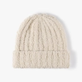 Winter warm knitted beanie in cream white featuring soft textured boucle yarn and cuffed design - One Size / Beige