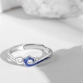 925 silver adjustable couple ring with wave patterns and blue enamel details - Adjustable Open / Flying Over Cloud Sea Couple Ring Female