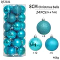 24-piece set of 8cm bright blue Christmas balls with glitter, mirror, and matte textures - 24 Count (8cm) / Lake Blue