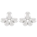 Silver metallic stud earrings featuring a creative five-petal water drop cluster design - Silver Five Petal Teardrop Mirror Style (N-1138)
