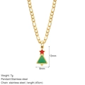 Stainless steel necklace with green Christmas tree pendant and golden chain for women - Christmas Tree (G14)