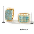 Gold-plated square hoop earrings with turquoise stones inlay for women - Gold-Turquoise Zirconia