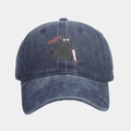 Dettaglio di un cappello da baseball in cotone blu lavato con stampa di gatto - Regolabile / Blu navy