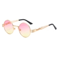 Steampunk round metal sunglasses with pink to yellow gradient lenses and gold frames - Gold Frame Pink Yellow Gradient C36