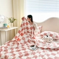 Pink and white rhombic pattern plush blanket with ultra-soft faux fur texture - Pink Plaid