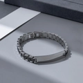 Minimalist silver watch-band style titanium steel bracelet with a smooth metal ID plate - 10mm Black Curved Stripe Three Beads