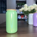 Sublimations-Glaskanne 12oz mit Bambusdeckel in grünem, schillerndem Perlmutt-Finish - 16OZ Einschichtig Regenbogen Grün