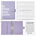 Raccoglitore budget A5 in pelle PU viola con inserti per sfida di risparmio 100 giorni - 25 Tasche e Monitoraggio 100 Giorni / Viola