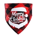 Detail of red and black plaid cotton pet bandana with Merry Christmas printed graphics - SD-02 Red Plaid Merry Christmas everyone
