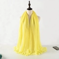 Solid yellow cotton linen scarf with pleated texture and tassel edges for women - Yellow