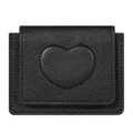 Minimalistisches schwarzes Damen-Portemonnaie aus Leder mit Herzprägung-Detail - Schwarz