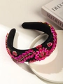 Baroque sponge headband with pink rhinestone flowers on black velvet base - Pink Rhinestone Flower Style