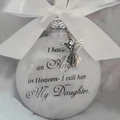 Memorial feather ball ornament with angel charm for Daughter in Heaven - My Daughter