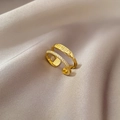 Detailed close-up of double-layered gold ring with BELIEVE engraving and zircons - J0019-Double Layer BELIEVE Engraved