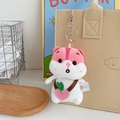 Pink plush hamster keychain with peach backpack accessory and durable metal ring - Fruit Hamster - Pink