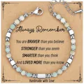 Detail of 4mm bohemian beaded bracelet with natural pink zebra stones and lobster clasp - Always Card Style / With Card / Amazonite