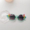 Kids round mint green transparent sunglasses with glittery unicorn details and grey lenses - Transparent Green