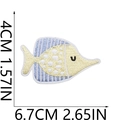 Detail showing cartoon fish embroidery patch with blue stripes and 6.7cm size mark - Yellow Polka Dot Fish