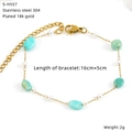 Detail view of 18k gold-plated stainless steel bracelet with blue stones and pearls - Gold Blue Stone Pearl Style (S-H557)