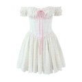 Robe fleurie vintage française avec taille corset et détails en dentelle rose - S / Blanc Rose Fleuri