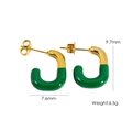 U-shaped stainless steel enamel earrings in green and gold finish with dimensions - Green (YTE2410500-5)