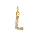 Golden vintage pearl necklace pendant featuring letter L with white zircon inlay - Letter L Pendant / Gold