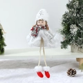 Dettaglio dell'angelo di Natale in peluche bianco con scarpe rosse appeso all'albero - Ciondolo Angelo Gambe Lunghe Sciarpa Grigia