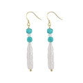 Bohemian dangle earrings with blue faceted beads and long white baroque pearl pendants - Natural Freshwater Pearl & Turquoise (5.85g)