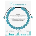 Handmade turquoise bead bracelet on display card with adjustable black woven rope - Turquoise Bracelet