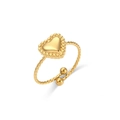 Detail van verstelbare gouden hartring met kralenrand en gedraaide ringband - Hart / Verstelbaar Open